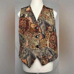 FACETS Vintage Animal Print Embroidered Novelty Zoo Maximalist Vest Size M
